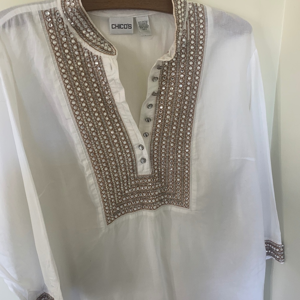 Chico’s White Sequence Top